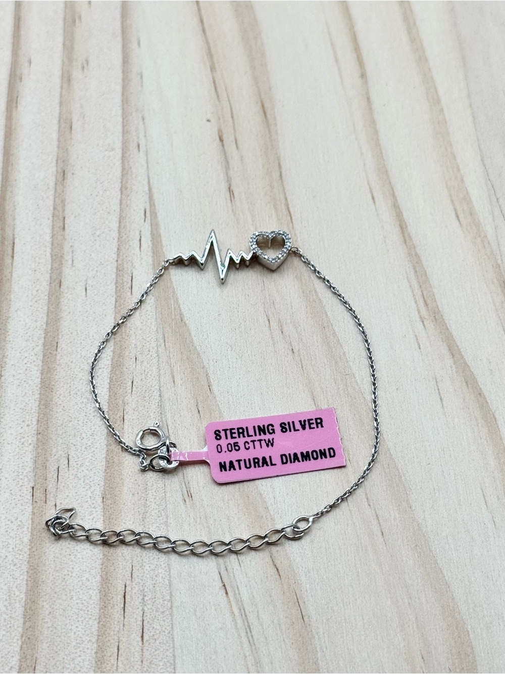 Sterling Silver Heartbeat Natural Diamond Bracelet